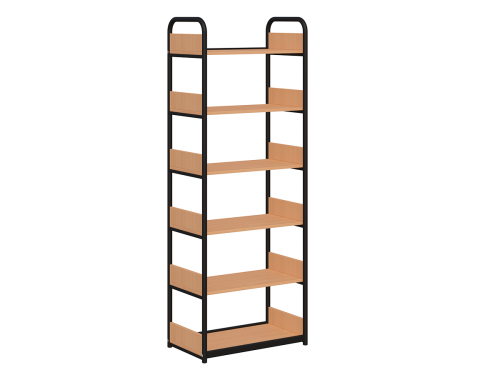 Regal-biblioteczny-A-jednostronny-z-bokami-z-plyty,-rama-metalowa,-czarnybuk.png